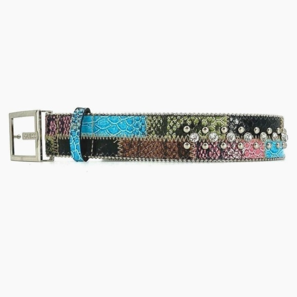 NWOT Guess ‘Calico Patchwork’ Rhinestone Studded Snakeskin Belt Small - Picture 12 of 16